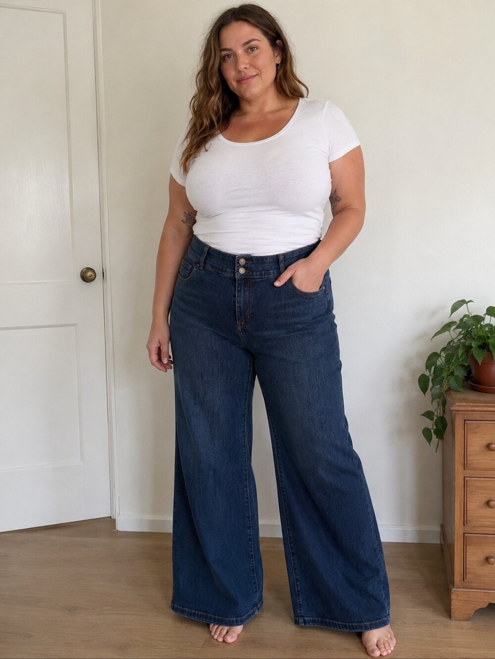 Lane Bryant Dark Wash Wide Leg Jeans Women’s Size 20P Petite Stretch Denim